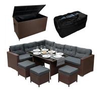 Jardi Rattan Corner Set & Cushion Storage Box - Brown, Brown