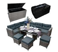 Jardí Grey Rattan Corner Furniture Set & Large Garden Storage Box