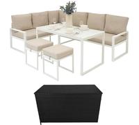Jardi White Aluminium Sofa Set & Black Rattan Box -