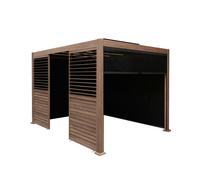 Jardi Wood Effect Aluminium Pergola With Blinds, 2 x Side Panels & LED Lights - 3m x 3m