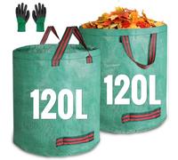 JARDILIFE Garden Waste Bags Heavy Duty 120 120 Litre 2 Pack, Reusable Sacks with 1 Pair of Gardening Work Gloves, Tools Bags for Garden Waste Plant Waste Grass Leaves (120L*120L)