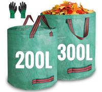 JARDILIFE Garden Waste Bags Heavy Duty 200 300 Litre 2 Pack, Reusable Garden Sacks with 1 Pair of Gardening Work Gloves, Tools Bags for Garden Waste Plant Waste Grass Leaves (200L*300L)