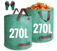 JARDILIFE Garden Waste Bags Heavy Duty 270 270 Litre 2 Pack, Reusable Sacks with 1 Pair of Gardening Work Gloves, Tools Bags for Garden Waste Plant Waste Grass Leaves (270L*270L)