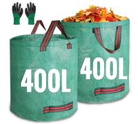 JARDILIFE Garden Waste Bags Heavy Duty 400 400 Litre 2 Pack, Reusable Sacks with 1 Pair of Gardening Work Gloves, Tools Bags for Garden Waste Plant Waste Grass Leaves (400L*400L)