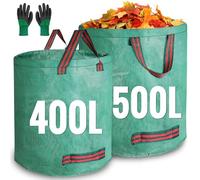 JARDILIFE Garden Waste Bags Heavy Duty 400 500 Litre 2 Pack, Reusable Garden Sacks with 1 Pair of Gardening Work Gloves, Tools Bags for Garden Waste Plant Waste Grass Leaves (400L*500L)
