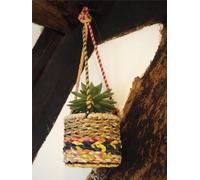 Jardinopia Eco-Friendly Hanging Planter - Small Reclaimed Sari Fabric & Munja Grass with Metal Liner