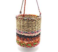 Jardinopia Eco-Friendly Medium/Tall Hanging Planter - Reclaimed Sari Fabric & Munja Grass with Metal Liner