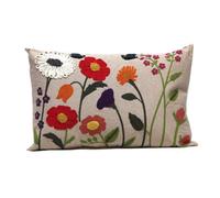 Jardinopia Hand Embroidered Rectangular Floral Cushion