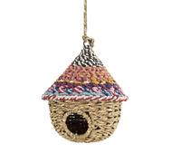 Jardintopia Munja & Reclaimed Sari Fabric Round Bird House - Fairtrade, Handcrafted, Eco-Friendly, Weather-Resistant, Ideal for Small Birds - Unique Sari Colors, Durable Metal Frame