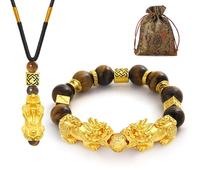 Jardme Feng Shui Bracelet- 12mm Natural Gemstone Good Luck Bracelet Necklace Set,Christmas Birthday Gifts for Women Men, Money Wealth Success Bracelet Pi Xiu Bracelet, M, Metal, natural stone