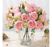 JARELING Artificial Peonies Silk Flowers in Glass Vase Faux Flowers Bouquets Modern Penoy Arrangement 4 Pack for Home Decoration Table Centerpiece (Pink)