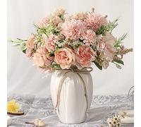 JARELING Peonies Artificial Flowers in Vase, Fake Hydrangea Silk Peony Flower Bouquet with Vase Faux Flowers Arrangement Decor Home Table Dining Room (Pink)