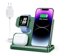 JARGOU 3 in 1 Wireless Charger for iPhone/Apple Watch/AirPods, Apple Charging Station for iPhone 15 14 13 12 11 Pro MAX/XR/8, Wireless Charger for iWatch 9/Ultra 2/SE/8/7/6/5/4/AirPods (Green)
