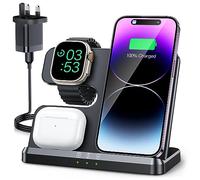 JARGOU 3 in 1 Wireless Charging Station for Apple, Wireless Charger for iPhone 17 Pro Max 16 15, Fast Wireless Charger Stand for Apple Watch 11/Ultra 3/10/9/Ultra 2/Ultra/SE/8/7/6/5/AirPods Pro 4 3 2