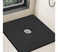 Jarlieyc Shower Mat Non Slip,32 x 32 Inch Extra Large Square Shower Mat with Drain Hole in Middle,Soft Loofah Bath Mat Shower Stall Bathtub Mat for Inside Shower Bathroom,Without Suction Cups (Black)