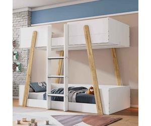 jarlix wooden bunk bed with ladder in white and oak