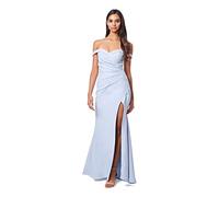Jarlo London Women's Bluebell Bardot Maxi Dress with Thigh Split and Button Back, Powder Blue, 14