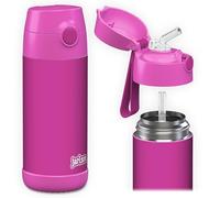 Jarlson® Charli Children's Stainless Steel Drinking Bottle with Straw - Thermos Flask 350 ml - TÜV Tested - BPA Free - Leak-Proof - Thermal Water Bottle for School, Nursery - Purple, 350 ml