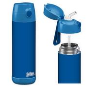 Jarlson® Charli Children's Stainless Steel Water Bottle with Straw - Thermos Flask 350 ml - TÜV Tested - BPA Free - Leak-Proof - Thermal Water Bottle for School, Nursery - Blue, 350 ml