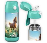 JARLSON® Charli Children's Stainless Steel Water Bottle with Straw - Thermos Flask 350 ml - TÜV Tested - BPA Free - Leak-Proof - Thermal Water Bottle for School, Nursery - Horse 2.0, 350 ml