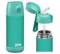 Jarlson® Kids Water Bottle CHARLI [12OZ] - Stainless Steel Thermo Bottle with Straw - Insulated, Spill Proof Waterbottle for School & Sports - Thermo Tumbler for Boys & Girls (Turquoise)