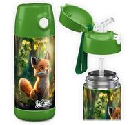 Jarlson® Kids Water Bottle CHARLI [12OZ] - Stainless Steel Thermo Bottle with Straw - Insulated, Spill Proof Waterbottle for School & Sports - Thermo Tumbler for Boys & Girls (Fox)