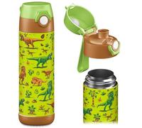 Jarlson® Kids Water Bottle MALI [18OZ] - No Straw Stainless Steel Thermo Bottle - Insulated Waterbottle Leak Proof for School & Sports - Thermo Tumbler for Boys & Girls (Dinosaurs)