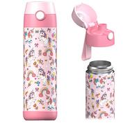 JARLSON® MALI Children's Water Bottle, Stainless Steel, BPA-Free, Leak-Proof, Chug Lid, School, Nursery, 350 ml (Unicorn, 500 ml)