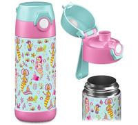 JARLSON® "MALI" Children's Water Bottle, Thermal Stainless Steel Water Bottle, BPA-Free, Leak-Proof, Children's Bottle with Chug Lid, Bottle for School, Nursery, 350 ml (Mermaid, 350 ml)