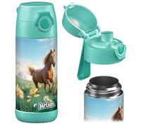 JARLSON® "MALI" Children's Water Bottle, Thermal Stainless Steel Water Bottle, BPA-Free, Leak-Proof, Children's Bottle with Chug Lid, Bottle for School, Nursery, Horse 2.0, 350 ml