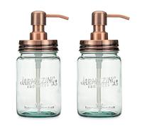 Jarmazing Products Vintage Blue Glass Mason Jar Soap and Lotion Dispenser - Two-Pack - Copper