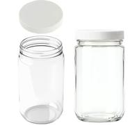 JARMING COLLECTIONS 32oz Extra Wide Mouth Glass Storage Jar with BPA-Free Plastic Lid - Quart Size Airtight Mason Jar for Kitchen, Pantry, and Food Storage (Set of 2)