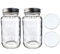 JARMING COLLECTIONS Glass Regular Mouth 24 oz Mason Jars with BPA Free Plastic Storage Lids - Made in USA - 24oz Mason Jars Regular Mouth 24 oz with Lids - Set of 2