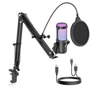 JARO USB 192kHz/24bit Cardioid Condenser Microphone with Boom Arm Pop Filter Mute Noise Reduction RGB for Gaming Podcast Streaming Youtube Zoom Recording [Compatible with PC Laptop Mac PS4/5], J100-CB