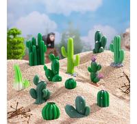 JARPSIRY 12 Pcs Mini Resin Cactus Miniature Figurines, Cute Small Cactus Figures Cake Topper, DIY Micro Landscape Desert Decor Home Fairy Garden Plant Pots Bonsai Crafts