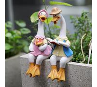 JARPSIRY 2 Pcs Sitting Couple Duck Garden Statues Outdoor Fence Decor Cute Resin Ducks Figurine Funny Goose Lovers Sculpture for Home Office Patio Lawn Yard Ornaments