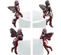 JARPSIRY 4PCS Miniature Fairies Pot Huggers Mini Fairy Garden Planter Pot Hanger Flower Pot and Vase Huggers Resin Vintage Bronze Angel Statue Flying Fairies Figurines Home Office Desk Ornaments