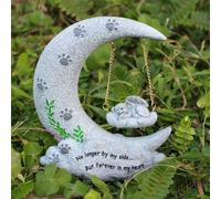 JARPSIRY Angel Dog Cat Sleeping on The Moon Garden Statue Pet Memorial Stone, Moon Shaped Paw Print Tombstone Pet Grave Markers Headstone Pet Memorial Gifts for Loss of Pet (Angel Dog)