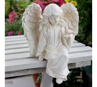 JARPSIRY Angel Garden Statue, Sitting Angel Sculpture, Resin Angel with Bird Figurine for Patio Yard Porch Lawn Outdoor Decor Home Shelf Sitter Memorial Spiritual Gifts