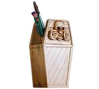 JARPSIRY Coffin Pen Pencil Holder for Desk, Gothic Makeup Brush Holder, Small Vanity Organizer, Home Office Halloween Spooky Decor, Goth Gift for Women (White)