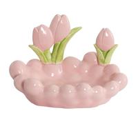 JARPSIRY Cute Chubby Jewelry Dish Decorative Bowl, Ceramic Key Bowl for Entryway Table, Trinket Tray Desk Organizer, Necklace Earrings Ring Holder Dish for Mom Friend Sister (Pink - Tulip)