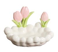 JARPSIRY Cute Chubby Jewelry Dish Decorative Bowl, Ceramic Key Bowl for Entryway Table, Trinket Tray Desk Organizer, Necklace Earrings Ring Holder Dish for Mom Friend Sister (White - Tulip)