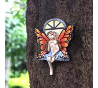 JARPSIRY Fairy Out The Window Tree Hugger Garden Statue, Glow in The Dark Resin Fairy Figurine Wall Art Sculpture Outdoor Tree Faces Decor for Patio Lawn Yard Ornaments (Red)