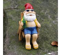 JARPSIRY Funny Drunk Gnome Garden Statue Outdoor Decor, 5 Inch Drinking Beer on Rocking Chair Naughty Gnome Figurine Resin Sculptures Ornament for Indoor Outdoor Home Patio Yard Lawn