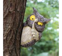 JARPSIRY Owl Tree Hugger, Funny Keep Quiet Owl Statue Outdoor Tree Face Decor, Resin Tree Sculpture Garden Peeker Yard Art Ornaments, Housewarming Gift
