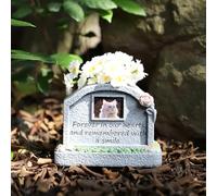 JARPSIRY Pet Memorial Stone for Dog or Cat, Pet Grave Marker with Photo Frame Slot and Flower Bouquet Holder, Unique Dog Memorial Headstone Garden Stone, Loss of Pet Gift (Forever in Our Hearts)