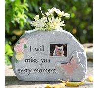 JARPSIRY Pet Memorial Stone for Dog or Cat, Resin Cemetery Vase Flowers Holder, Unique Grave Marker Headstone with Photo Frame, Loss of Pet Sympathy Gift (Stone Shaped)