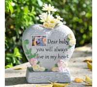 JARPSIRY Pet Memorial Stone for Dog or Cat, Resin Cemetery Vase Flowers Holder, Unique Grave Marker Headstone with Photo Frame, Loss of Pet Sympathy Gift (Heart Shaped)