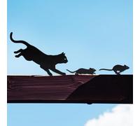 JARPSIRY Set of 3 Cute Metal Black Cat Chasing Mouse Silhouettes with Screws, Halloween Home Door Corner Frame Decor, Outdoor Fence Ornaments, Garden Yard Art Sculptures for Cat Lovers