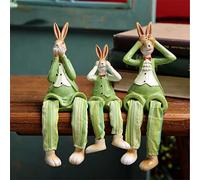 JARPSIRY Set of 3 Cute Sitting Rabbits with Dangling Legs, See Hear Speak No Evil Figurines Bunny Family Statue Shelf Sitters Resin Handicraft for Home Office Decoration
